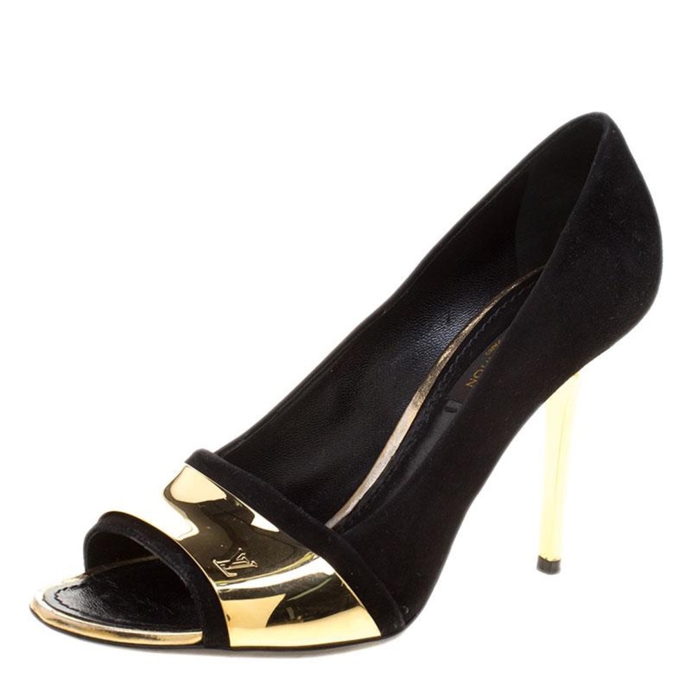 LV shoes, size 39 Suede Gold Plated Peep Toe Pumps